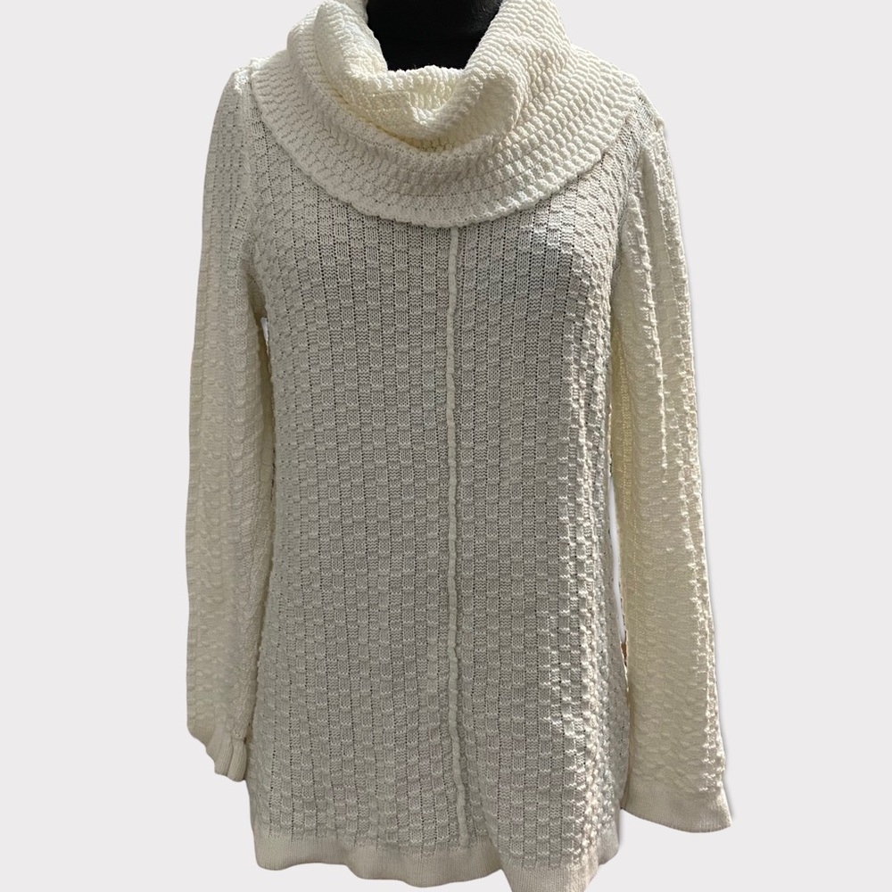 Intro antique white 1X cowl neck knit sweater